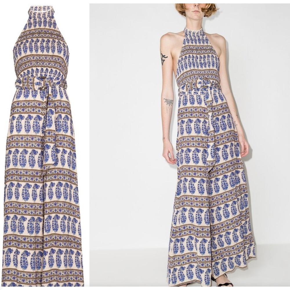 BOTEH Lazuli Shirred Halterneck Jumpsuit Size 1 US 4 Paisley Retro Bohemian 70s